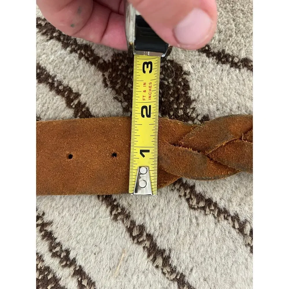 VTG Lucky Brand Tan Leather Braided Men's Belt Heavy Brass Buckle Western 46in